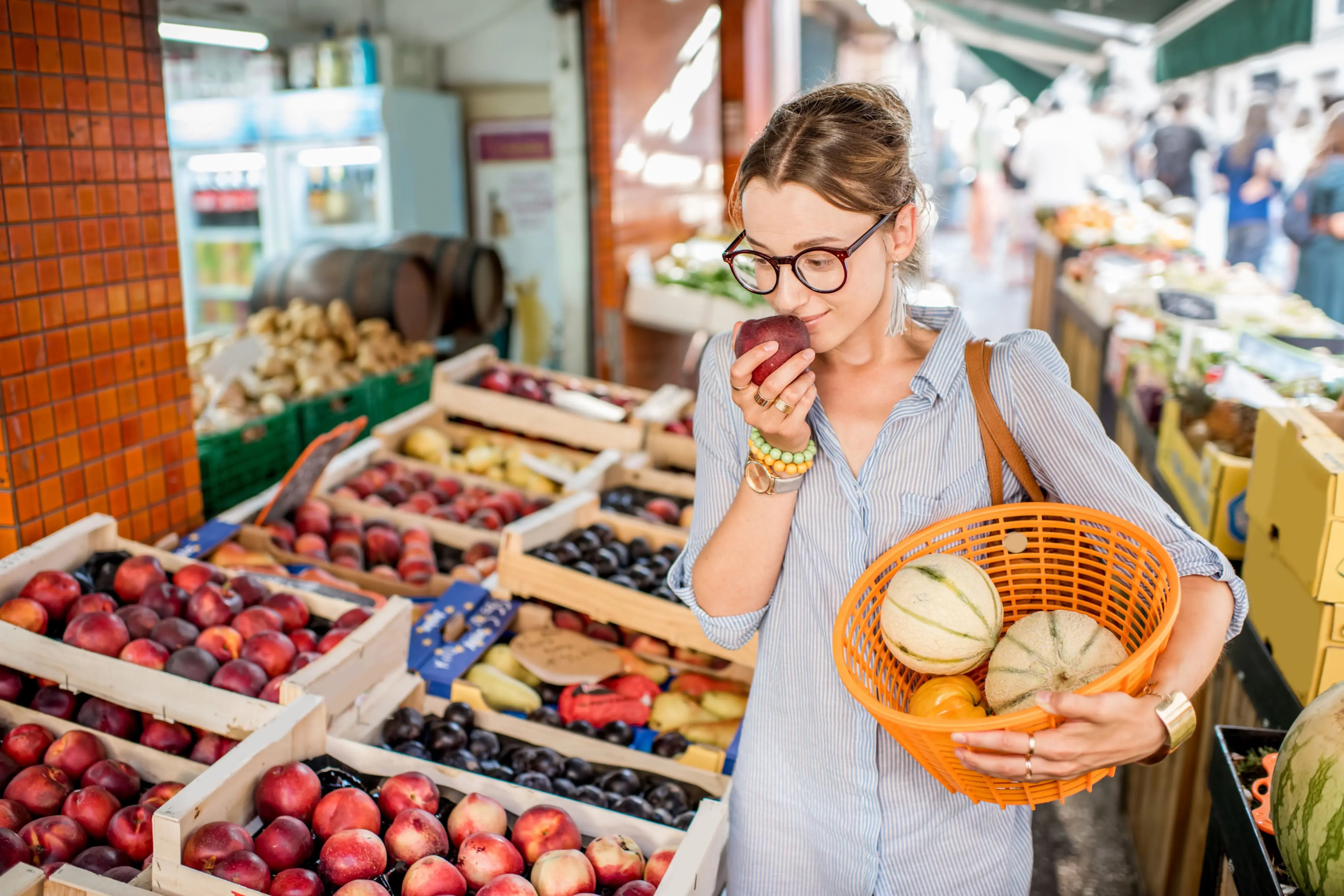 young woman food shopping