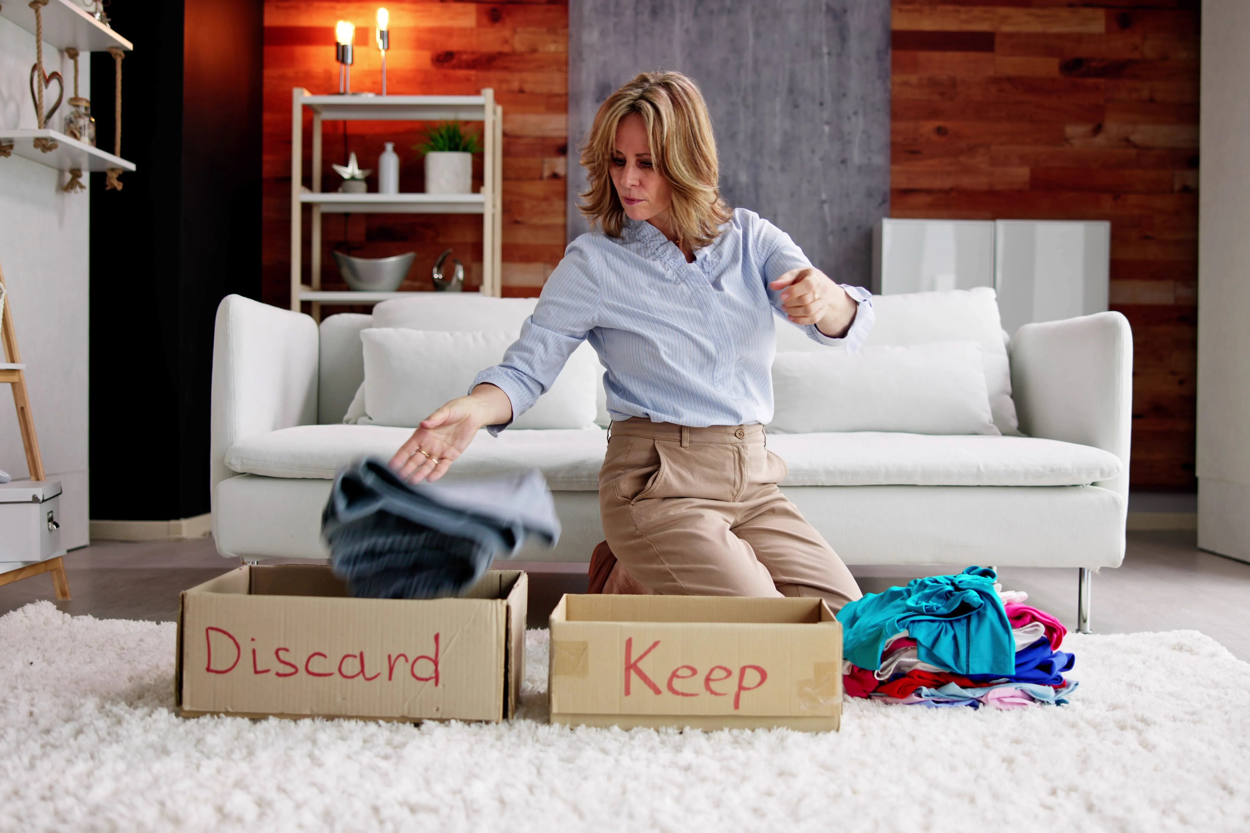 woman decluttering