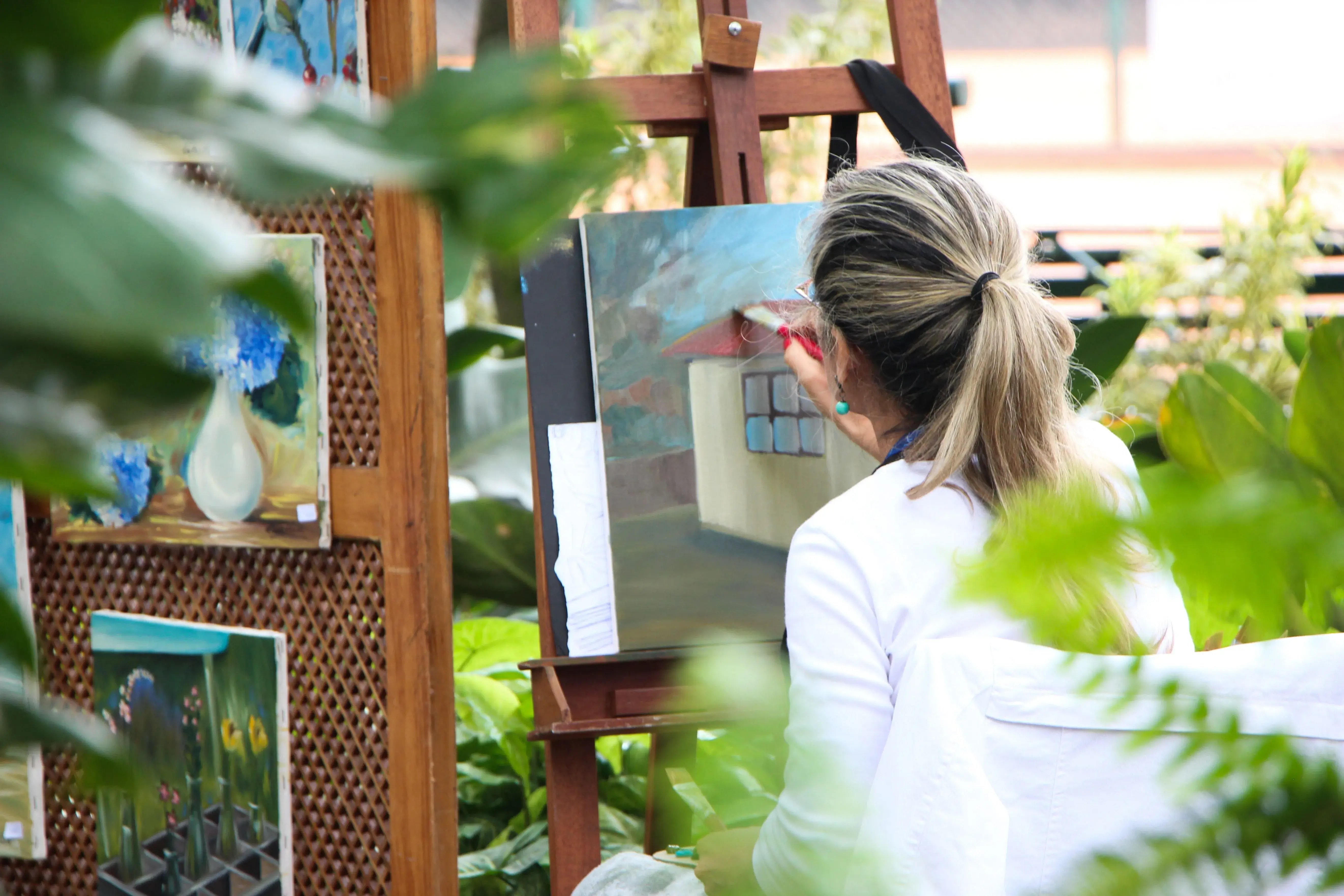 woman painting outside