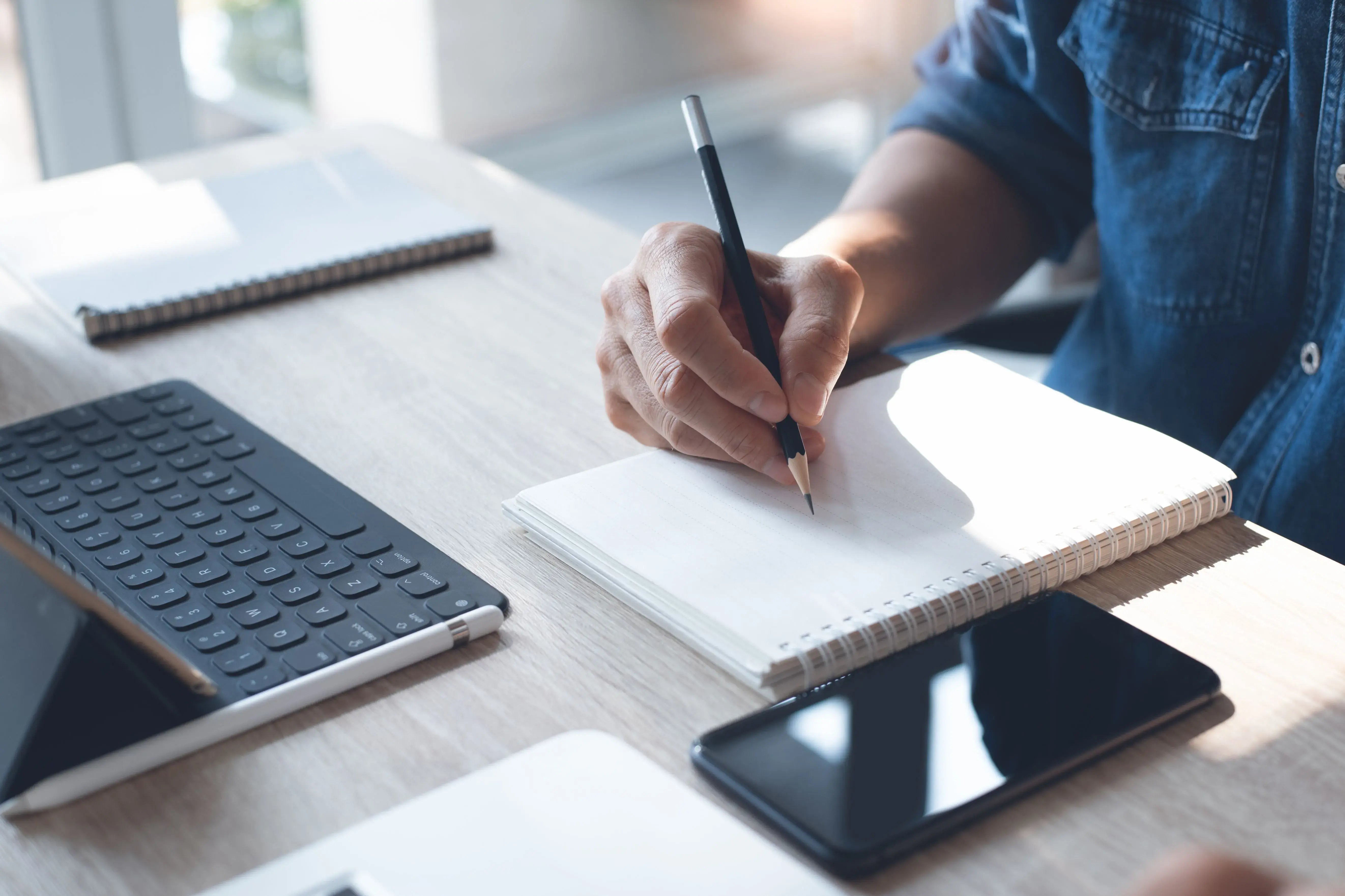 research at a desk