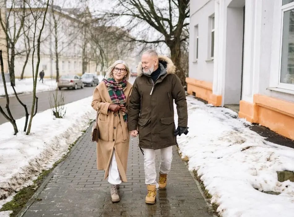 couple walking in wintertime