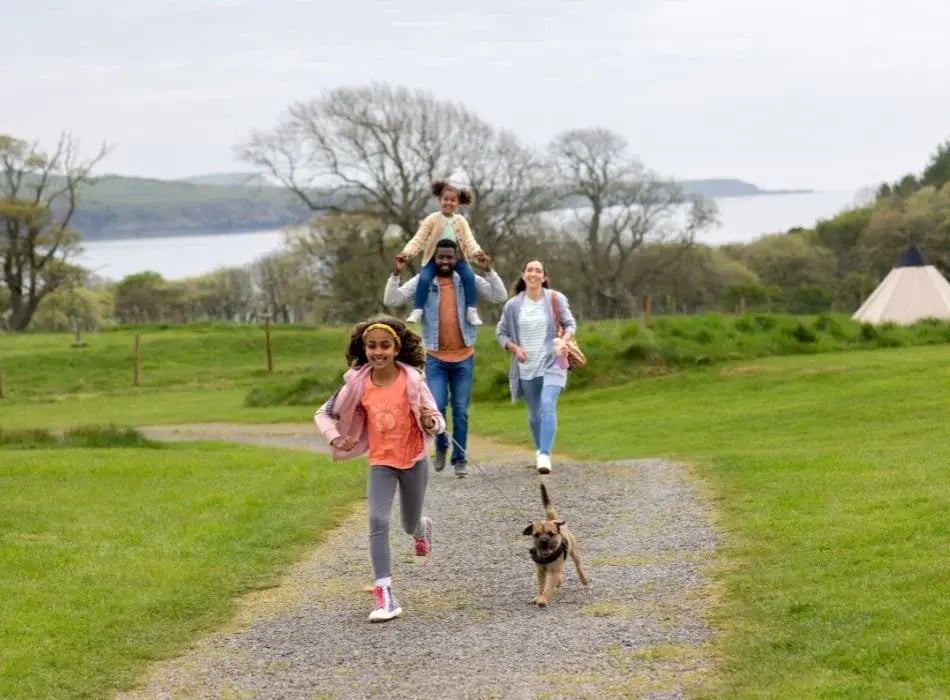 family walking outside