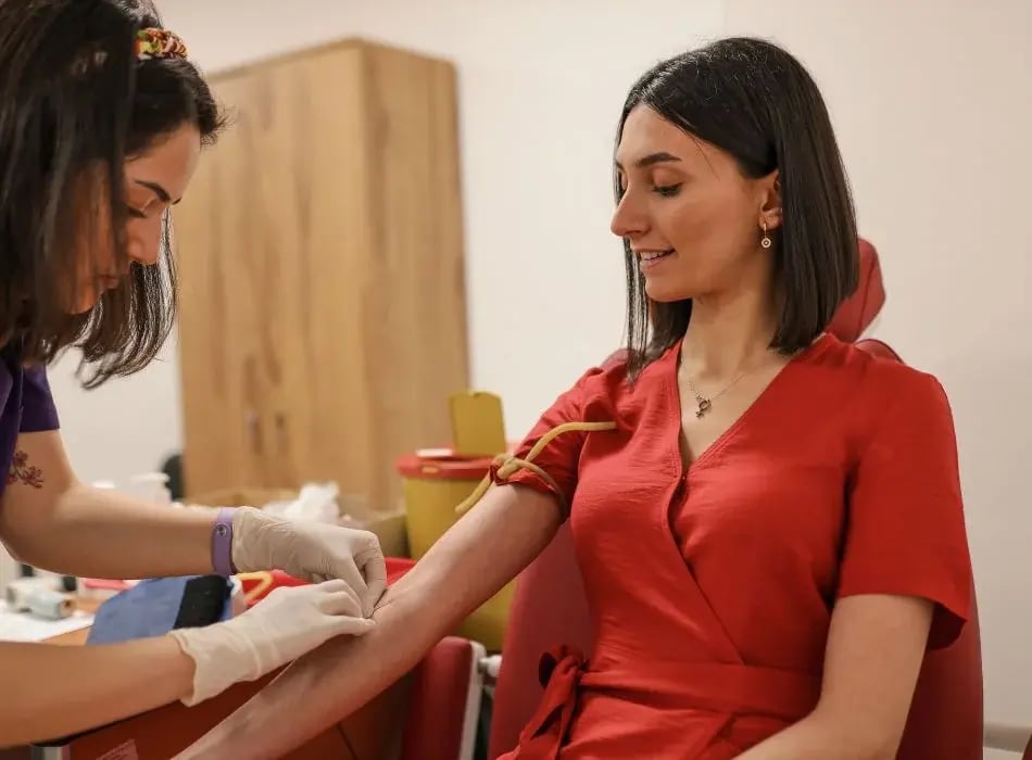 woman giving blood