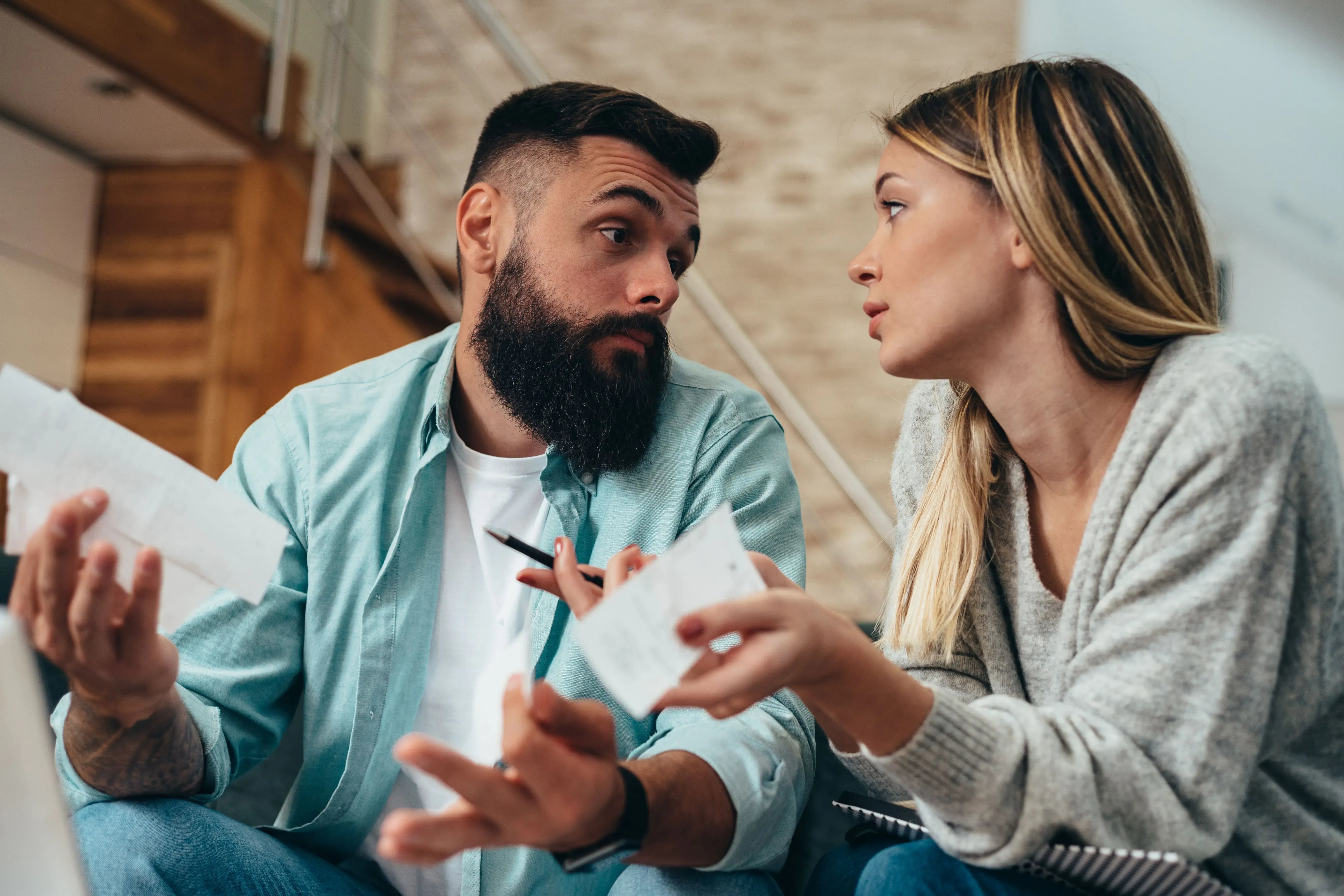 couple talking about bills